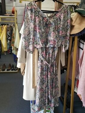 Floral Off-Shoulder Maxi Dress - Pink & Blue Print